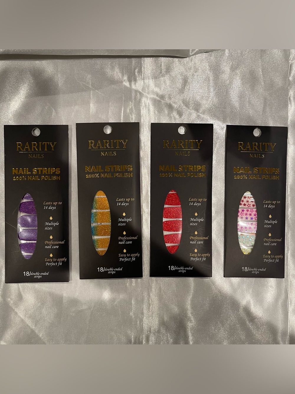 Rarity Nail polish strips Lot Of 4 Glitter Purple Red Stars Gold Rainbow New